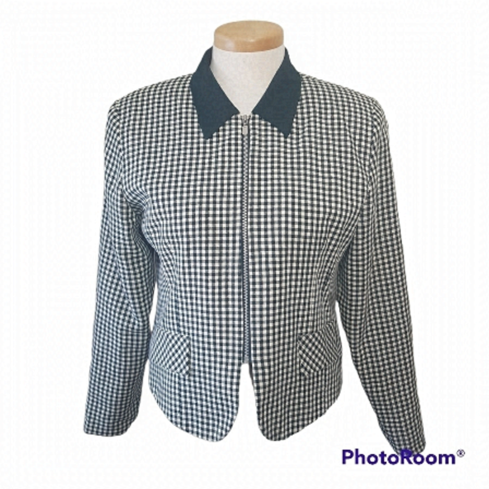 Vintage Emblem Green Gingham Zippered Blazer Jacket